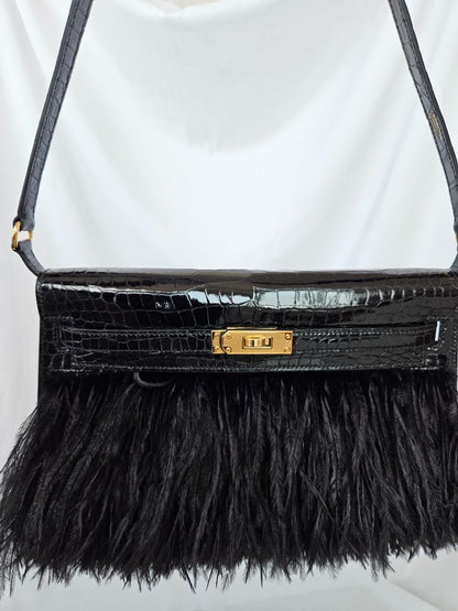 Hermès Kelly Elan Foile Black Shiny Porosus