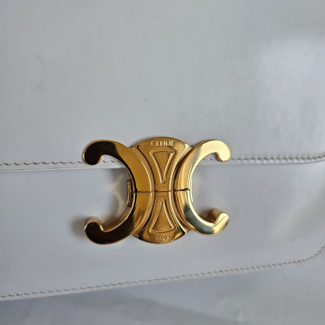Celine Shiny White Teen Triomphe Bag