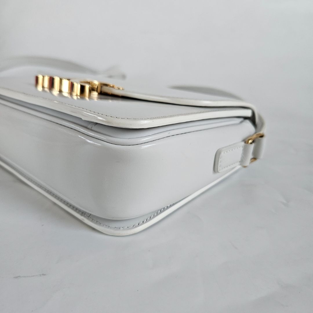 Celine Shiny White Teen Triomphe Bag
