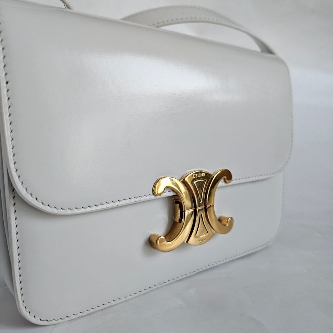 Celine Shiny White Teen Triomphe Bag