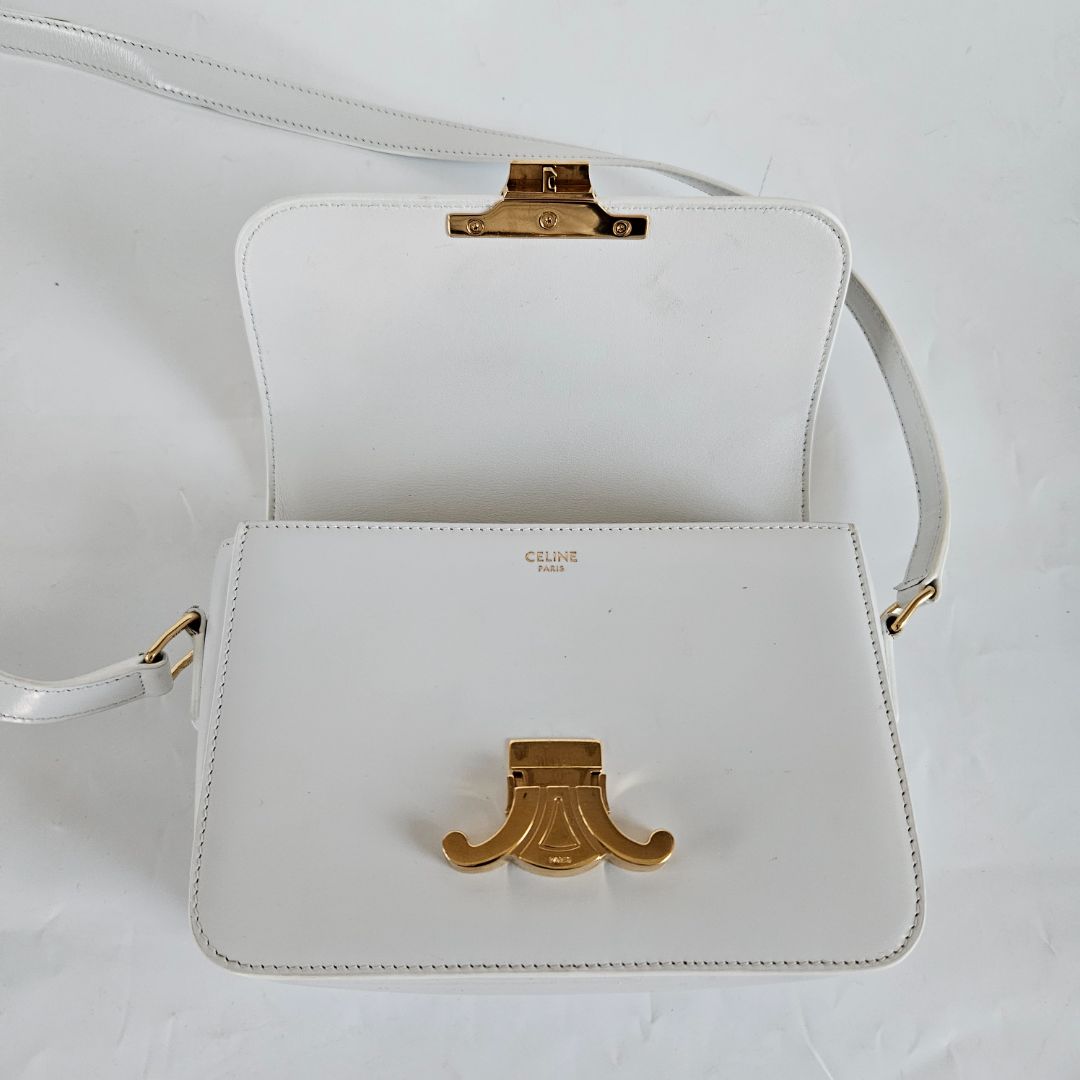 Celine Shiny White Teen Triomphe Bag