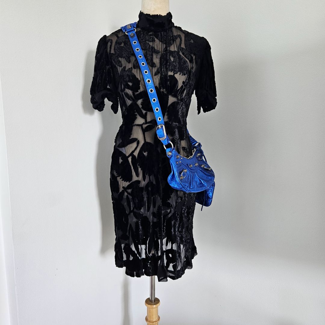 Balenciaga Le Cagole XS Blue Metallic Leather Shoulder Bag