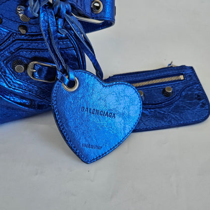 Balenciaga Le Cagole XS Blue Metallic Leather Shoulder Bag