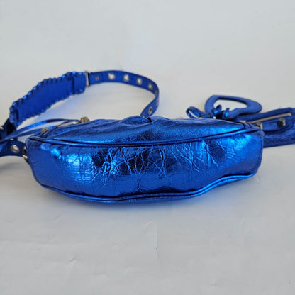 Balenciaga Le Cagole XS Blue Metallic Leather Shoulder Bag