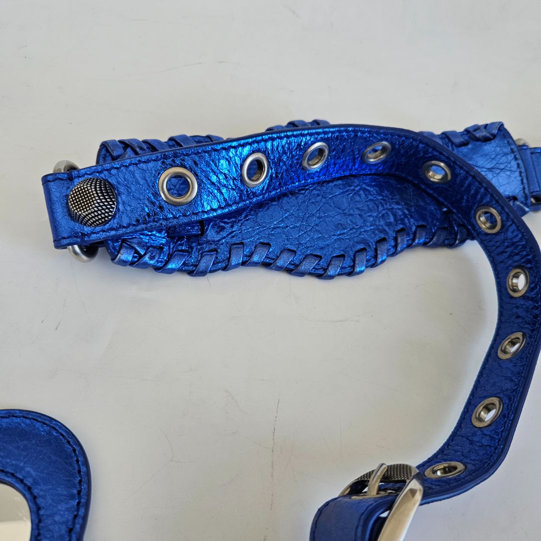 Balenciaga Le Cagole XS Blue Metallic Leather Shoulder Bag