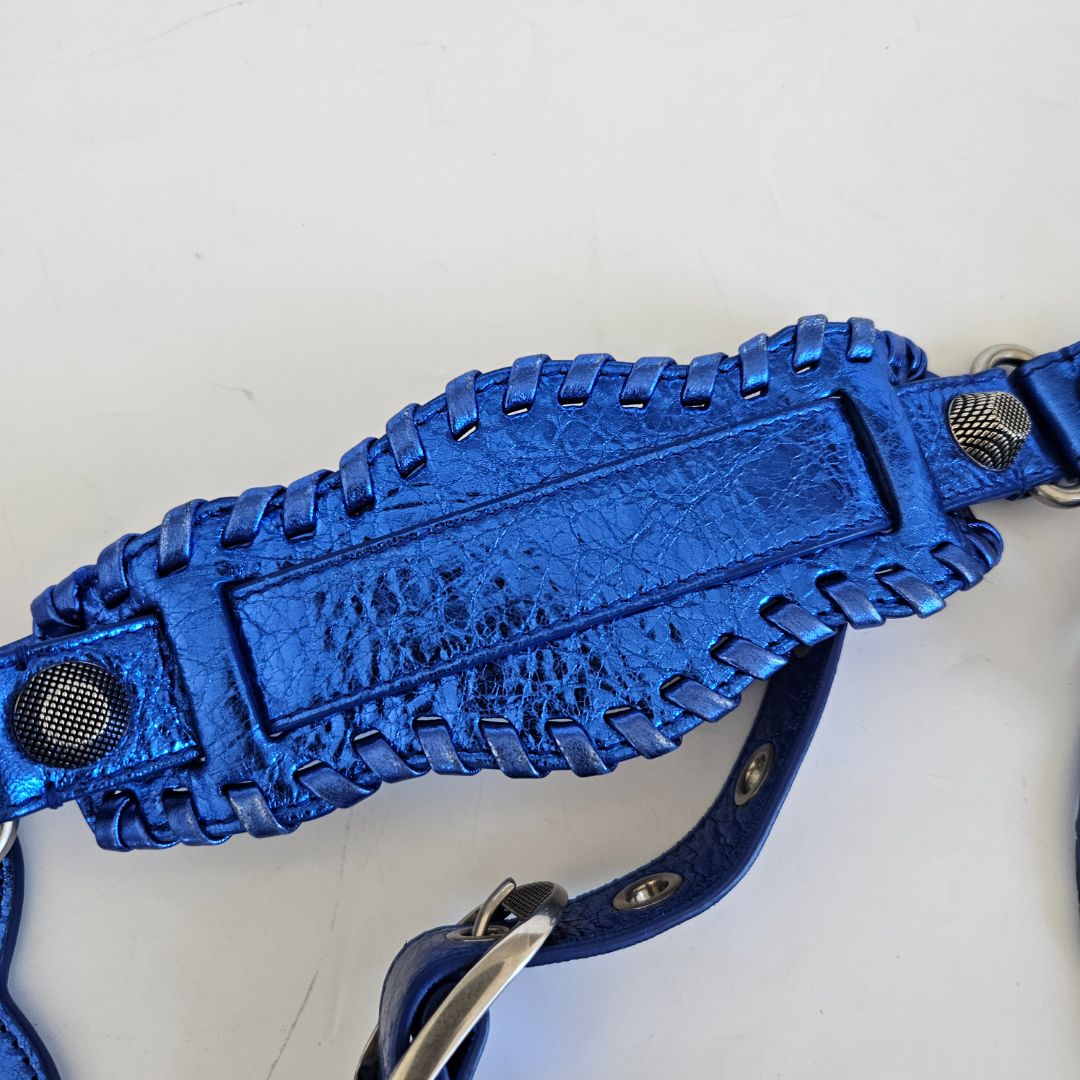 Balenciaga Le Cagole XS Blue Metallic Leather Shoulder Bag