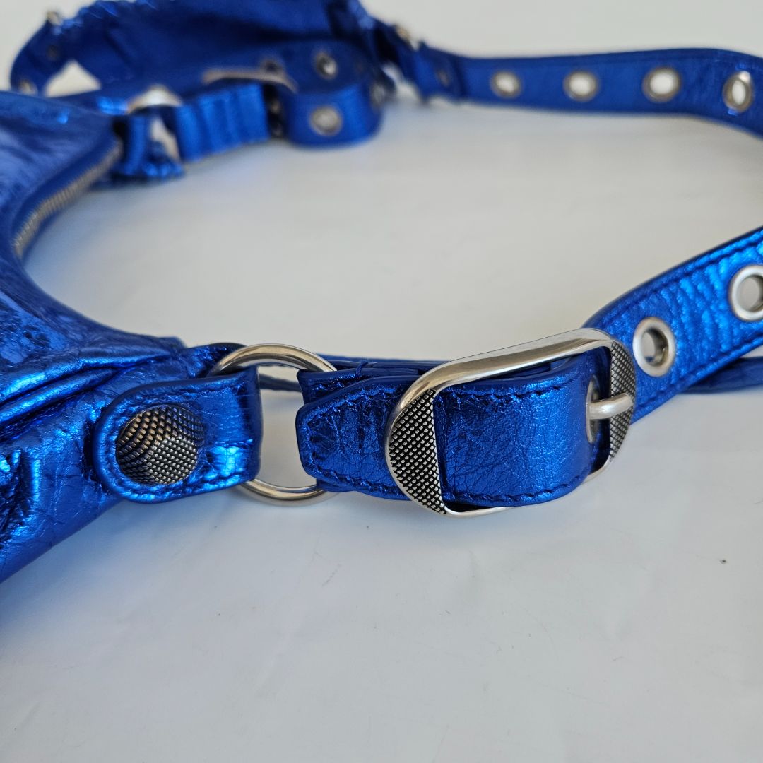 Balenciaga Le Cagole XS Blue Metallic Leather Shoulder Bag