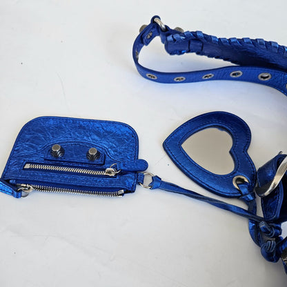 Balenciaga Le Cagole XS Blue Metallic Leather Shoulder Bag