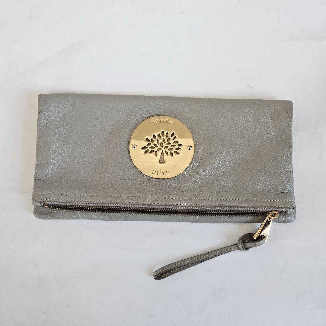 Mulberry Grey Leather Daria Flap Clutch