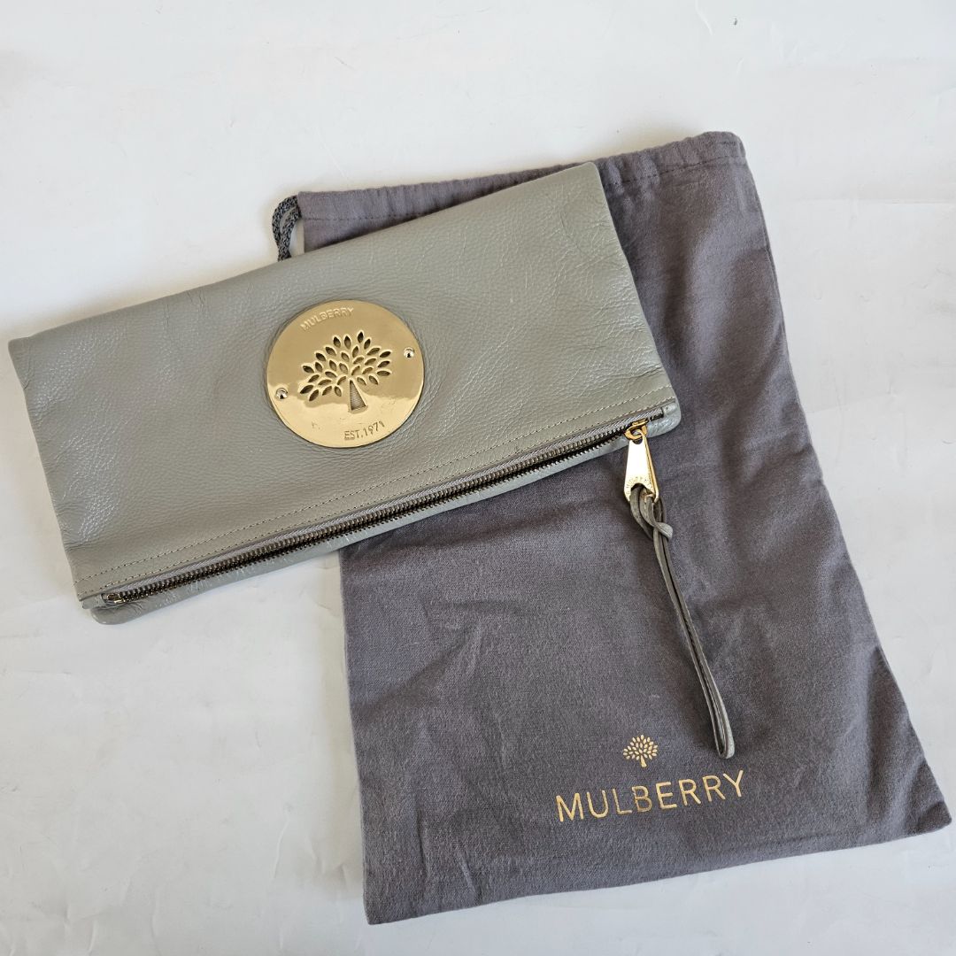 Mulberry Grey Leather Daria Flap Clutch