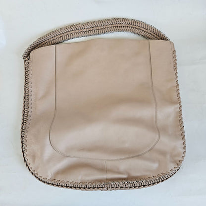 Salvatore Ferragamo Beige Leather Stitch Shoulder Aria Hobo Bag