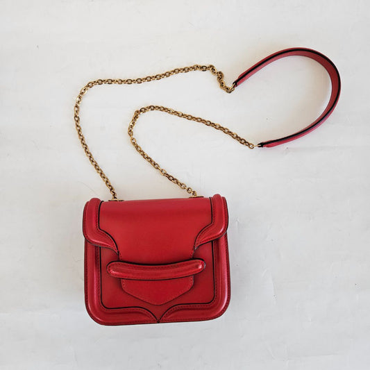 Alexander McQueen Red Leather Mini Heroine Chain Crossbody Bag