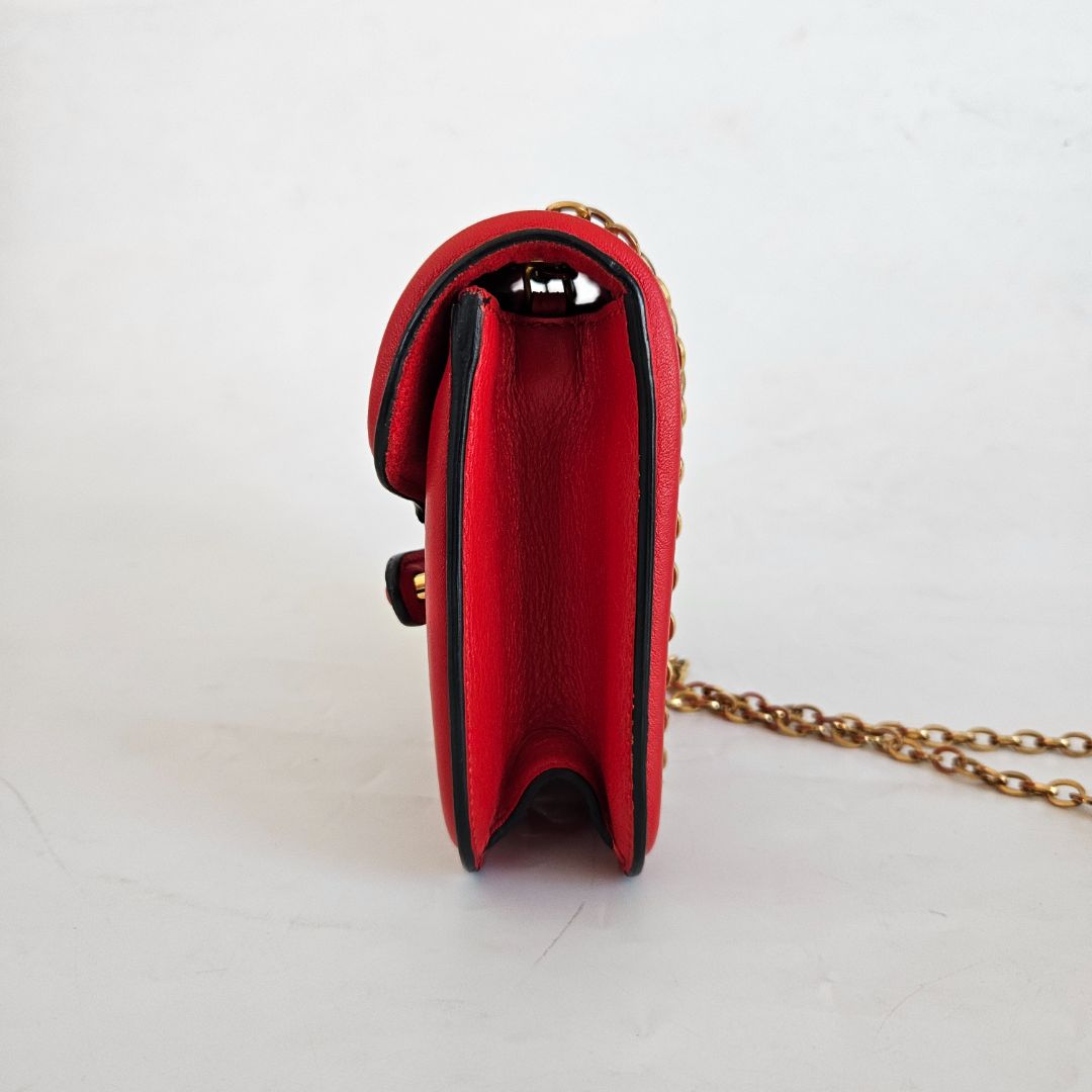 Alexander McQueen Red Leather Mini Heroine Chain Crossbody Bag