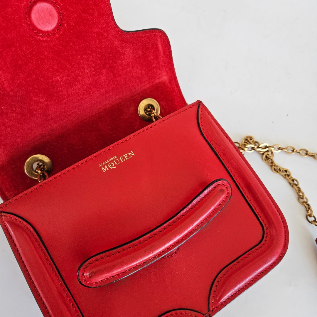 Alexander McQueen Red Leather Mini Heroine Chain Crossbody Bag