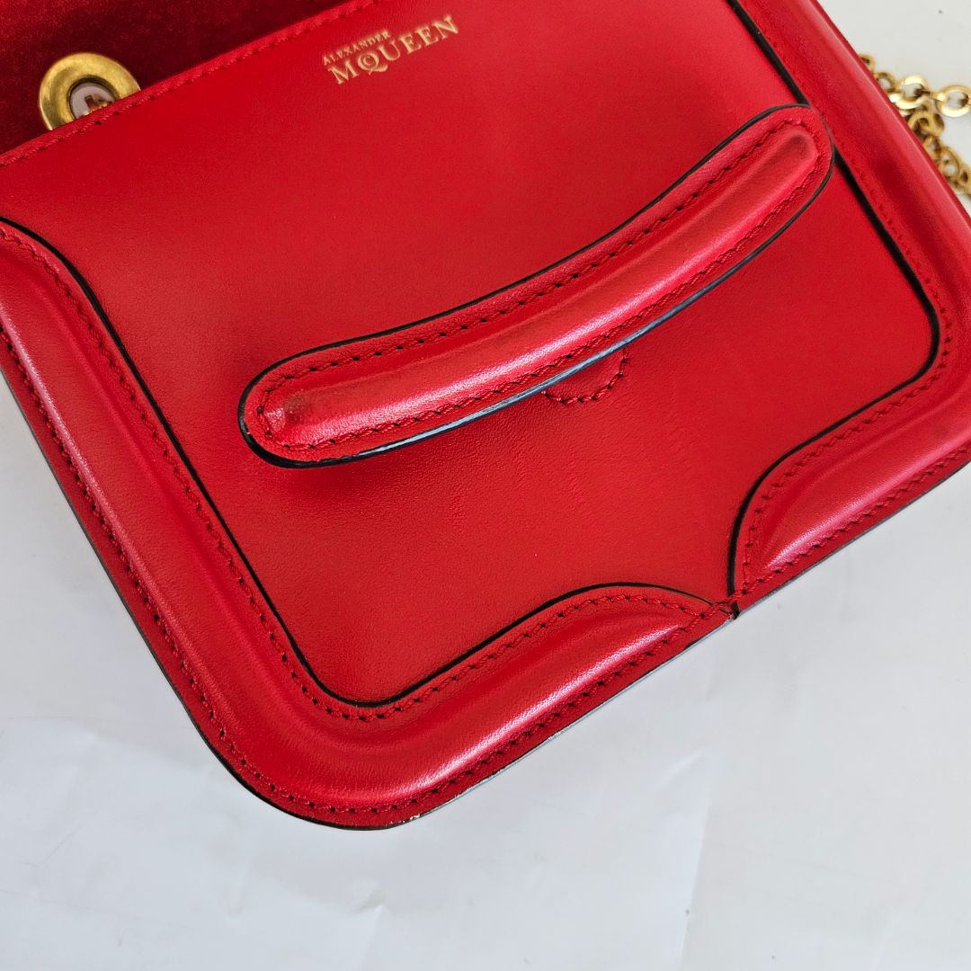 Alexander McQueen Red Leather Mini Heroine Chain Crossbody Bag