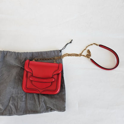 Alexander McQueen Red Leather Mini Heroine Chain Crossbody Bag