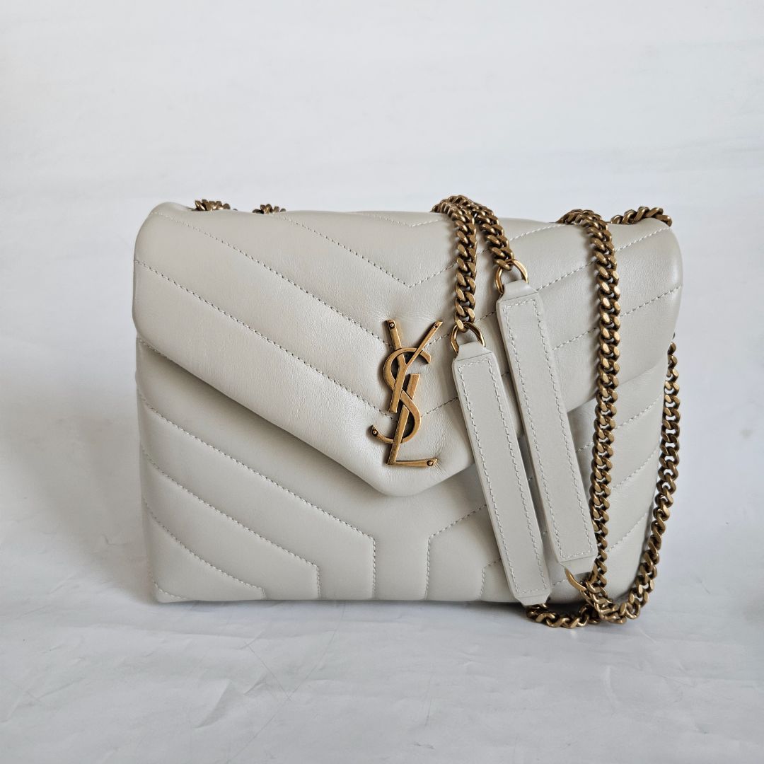 Saint Laurent Cream Small Loulou Bag in "Y" Matelassé Leather