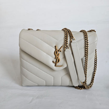 Saint Laurent Cream Small Loulou Bag in "Y" Matelassé Leather