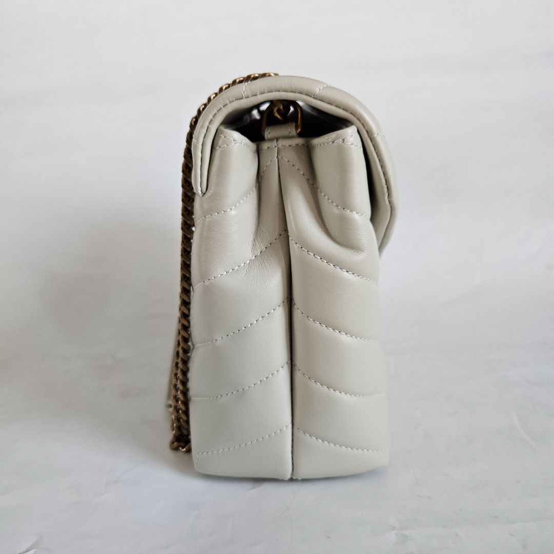 Saint Laurent Cream Small Loulou Bag in "Y" Matelassé Leather