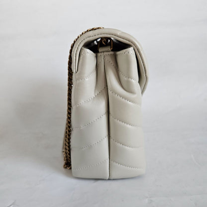 Saint Laurent Cream Small Loulou Bag in "Y" Matelassé Leather
