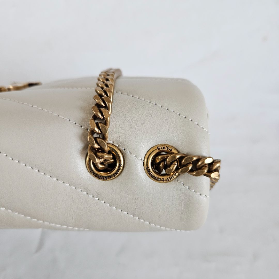 Saint Laurent Cream Small Loulou Bag in "Y" Matelassé Leather
