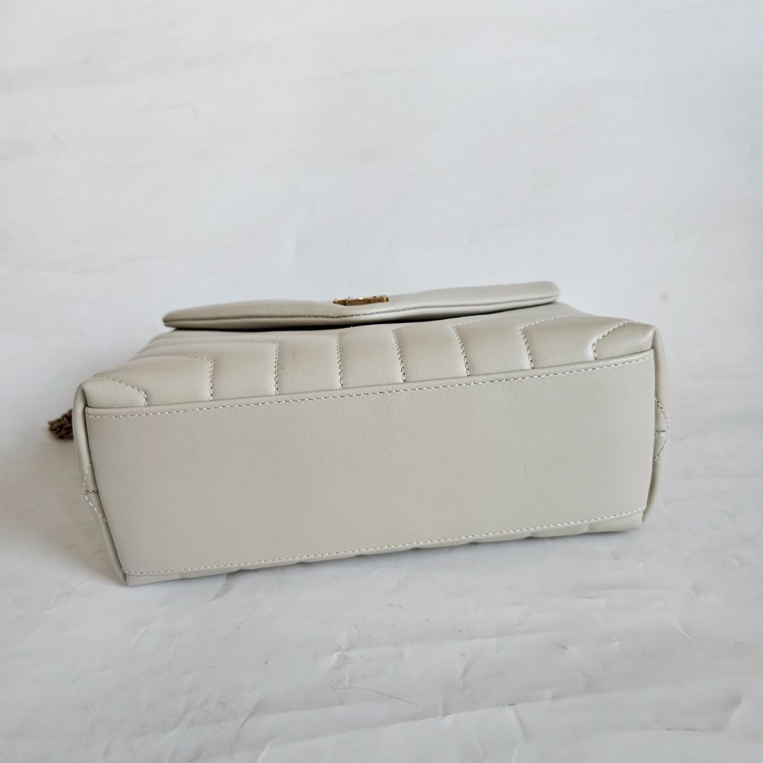 Saint Laurent Cream Small Loulou Bag in "Y" Matelassé Leather