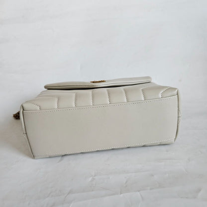 Saint Laurent Cream Small Loulou Bag in "Y" Matelassé Leather