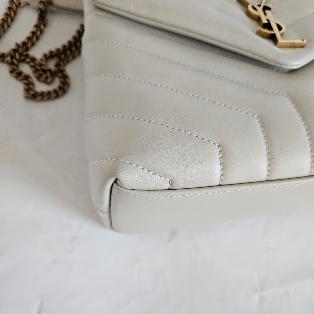 Saint Laurent Cream Small Loulou Bag in "Y" Matelassé Leather