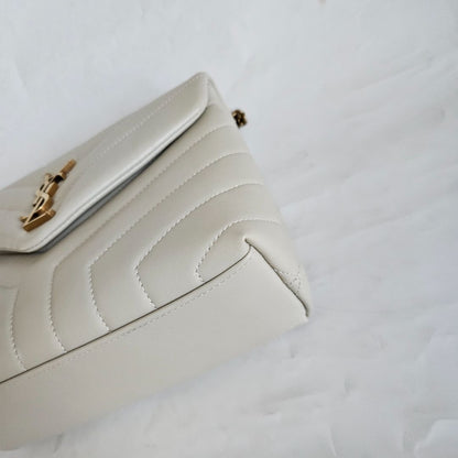 Saint Laurent Cream Small Loulou Bag in "Y" Matelassé Leather