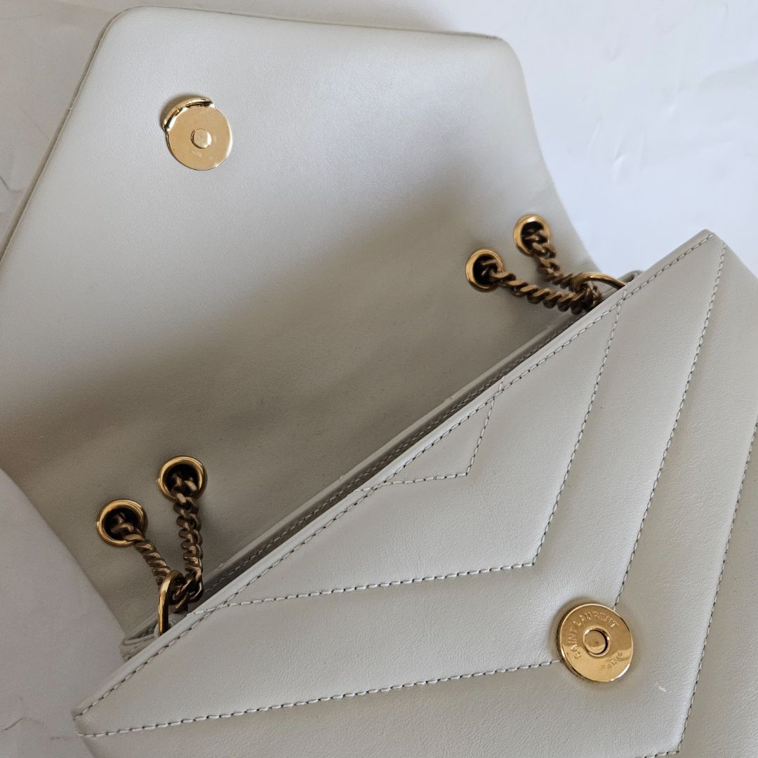 Saint Laurent Cream Small Loulou Bag in "Y" Matelassé Leather