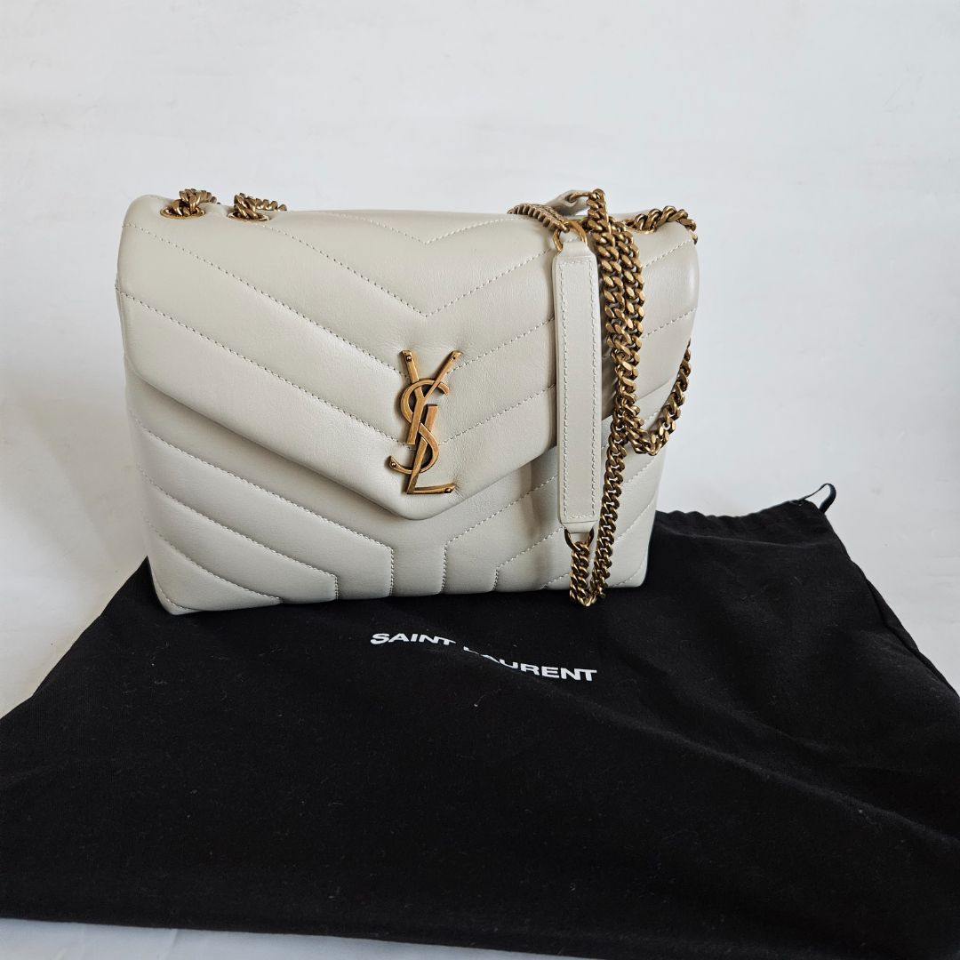 Saint Laurent Cream Small Loulou Bag in "Y" Matelassé Leather