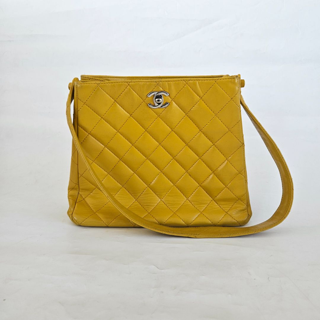 Chanel Yellow Vintage Shoulder Small Shopper Tote