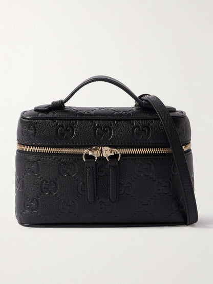 GUCCI GG Emblem mini debossed textured-leather shoulder bag