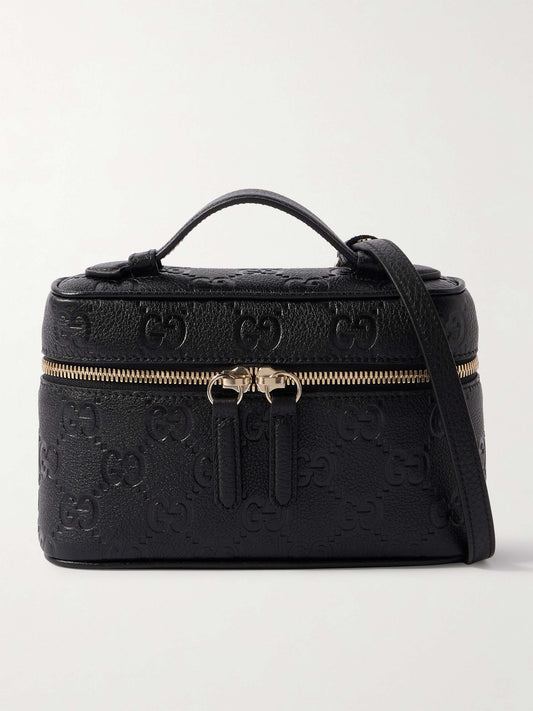 GUCCI GG Emblem mini debossed textured-leather shoulder bag