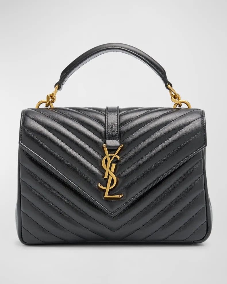 Saint Laurent College Medium YSL Flap Top-Handle Bag in Quilted Leather