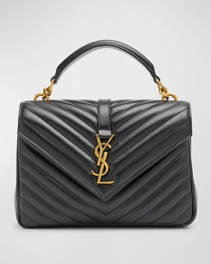 Saint Laurent College Medium YSL Flap Top-Handle Bag in Quilted Leather