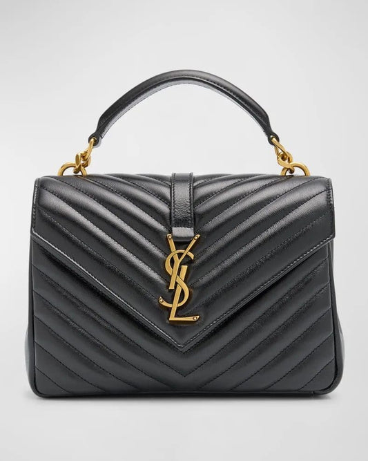 Saint Laurent College Medium YSL Flap Top-Handle Bag in Quilted Leather