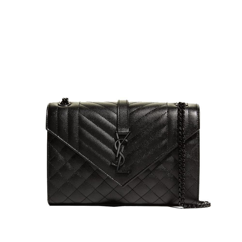 Saint Laurent Envelope Triquilt Medium YSL Shoulder Bag in Grained Leather