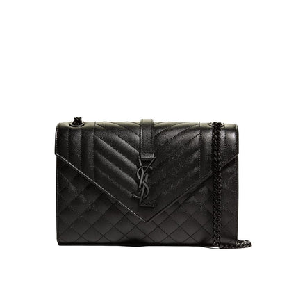 Saint Laurent Envelope Triquilt Medium YSL Shoulder Bag in Grained Leather