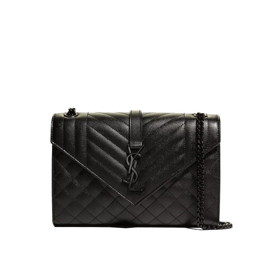 Saint Laurent Envelope Triquilt Medium YSL Shoulder Bag in Grained Leather