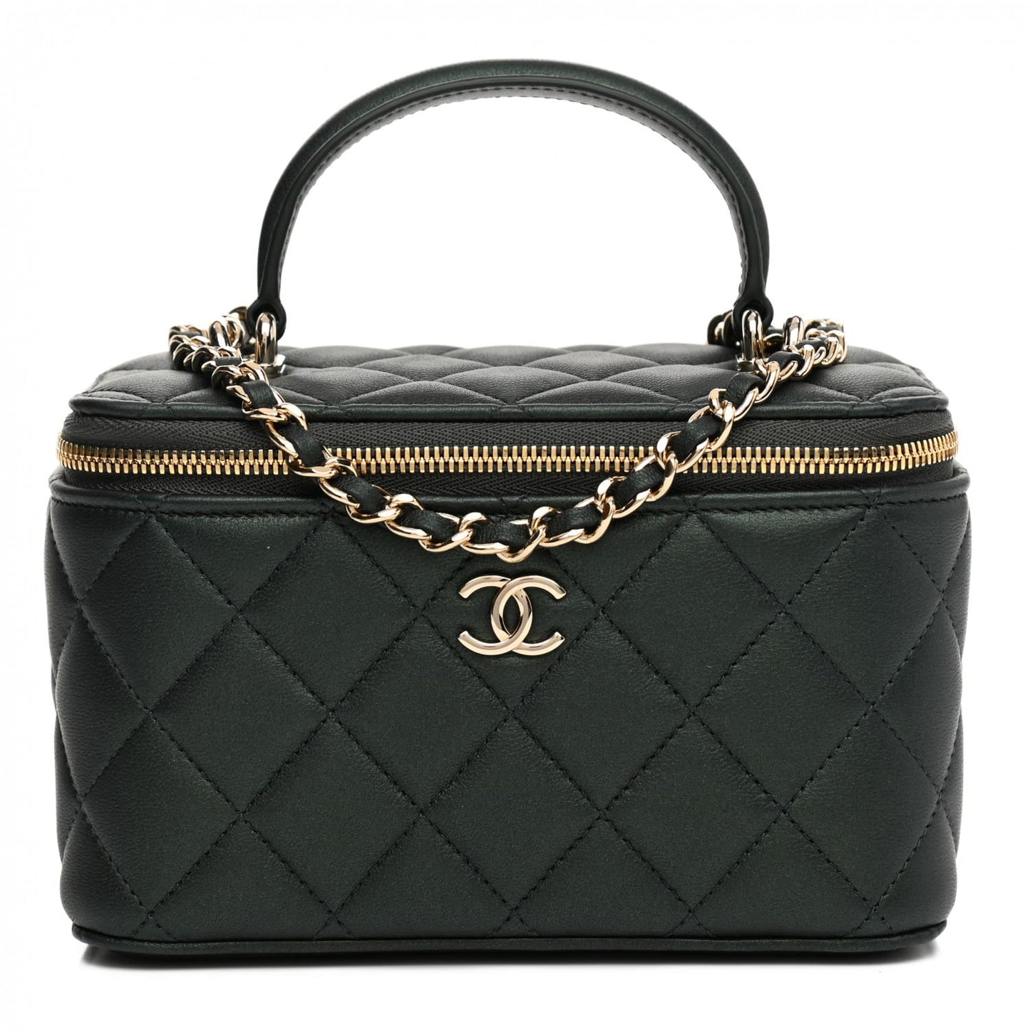 Chanel Lambskin Quilted Small Top Handle Vanity Case With Chain Black