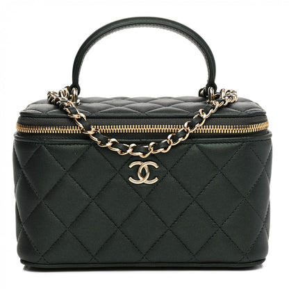 Chanel Lambskin Quilted Small Top Handle Vanity Case With Chain Black