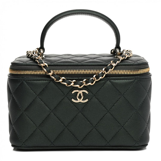 Chanel Lambskin Quilted Small Top Handle Vanity Case With Chain Black