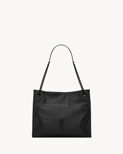 SAINT LAURENT NIKI shopping in crocodile-embossed leather