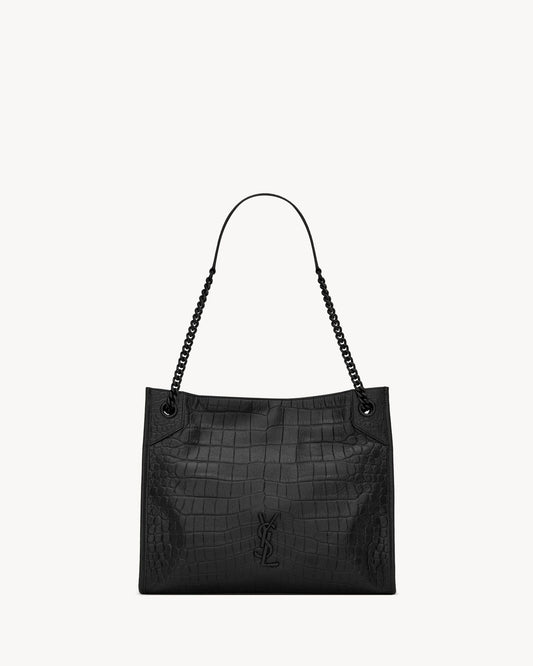SAINT LAURENT NIKI shopping in crocodile-embossed leather