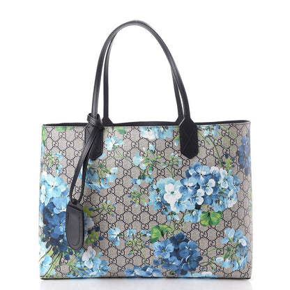 GUCCI Supreme Monogram Blooms Medium Reversible Tote Beige Blue Navy