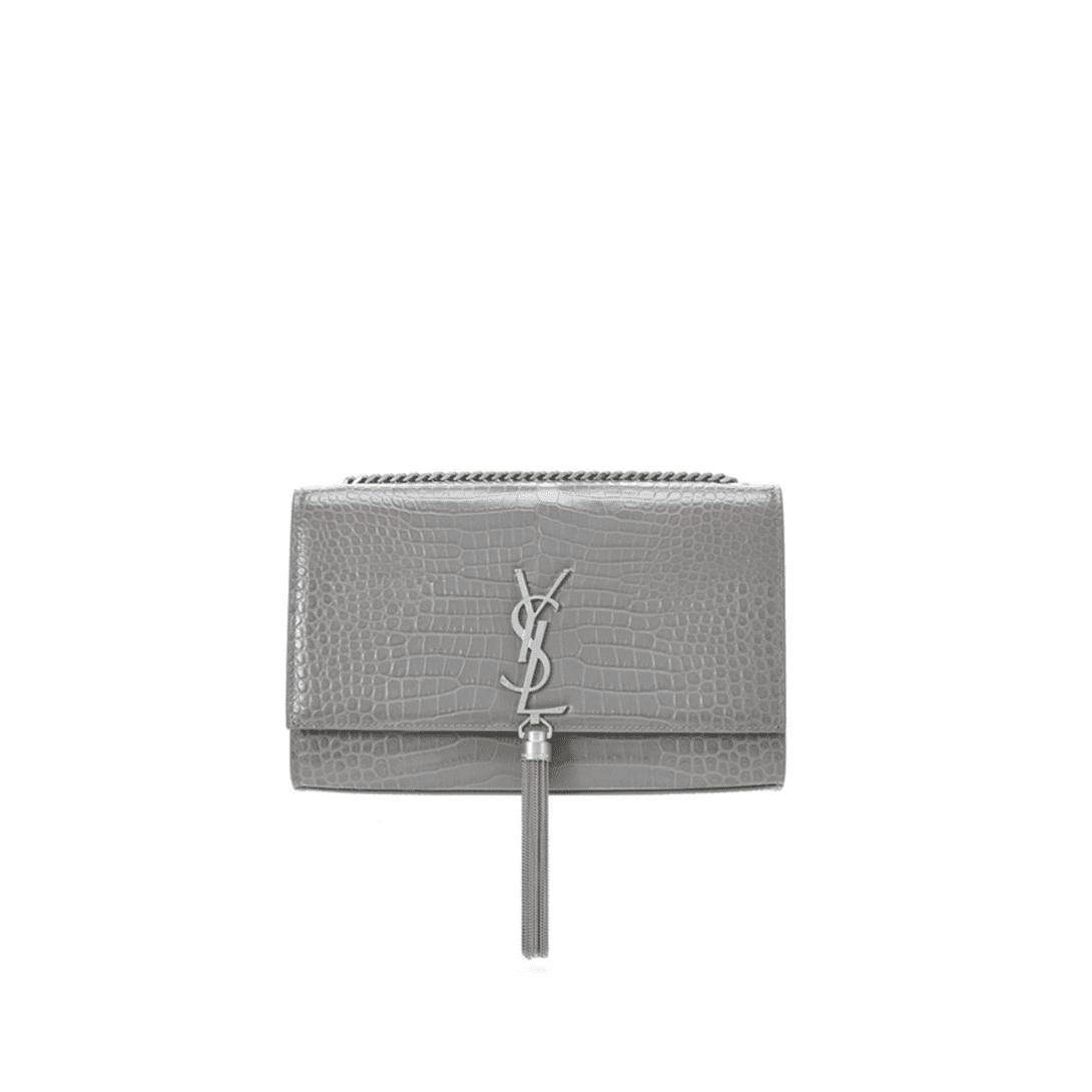 Saint Laurent Grey Crocodile Embossed Kate Medium