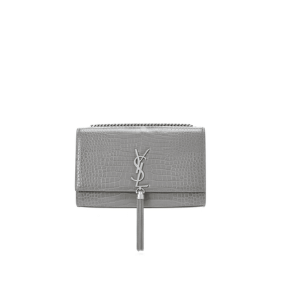 Saint Laurent Grey Crocodile Embossed Kate Medium