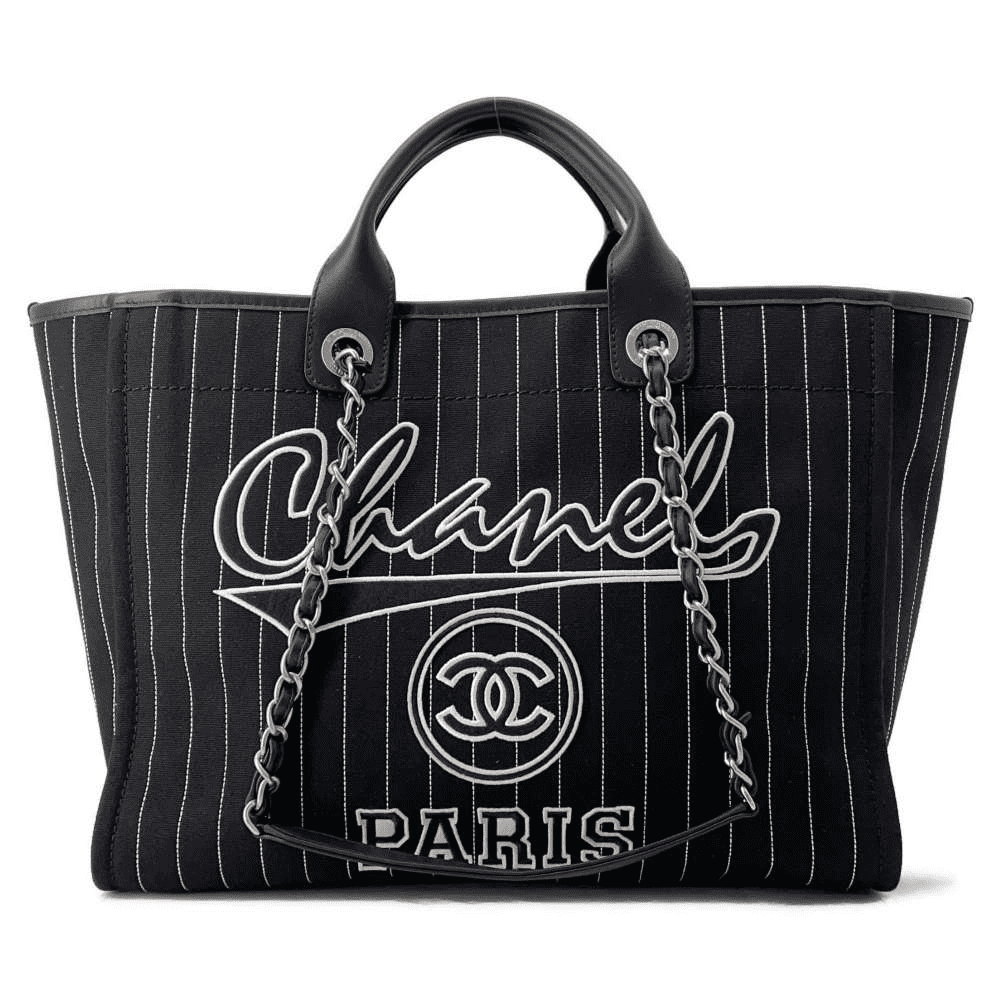 CHANEL Deauville 2wayTote Bag Black A66941 Cotton Leather