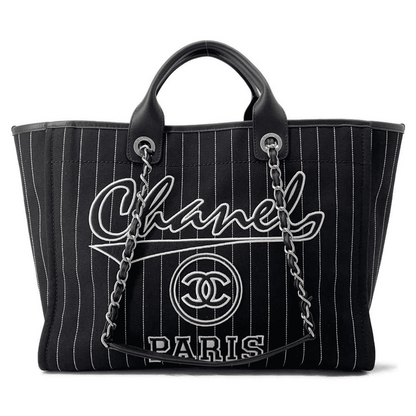 CHANEL Deauville 2wayTote Bag Black A66941 Cotton Leather